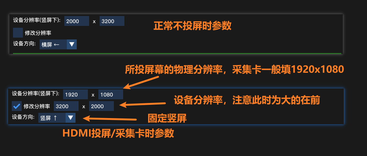 HDMI投屏分辨率与方向示意